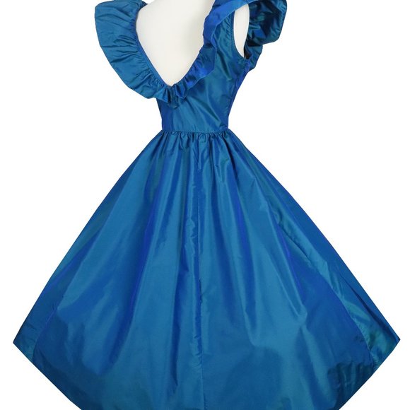 Vintage 80s Gunne Sax Blue Ruffle Taffeta Full Skirt Prom Party Dress M Medium - Picture 3 of 9
